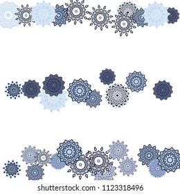 Ethnic Orient Background with Simple Mandala Motives. Outline Round Patterns on White Background. Bohemian Vintage  Background in Indian Style. Lacy Medallions. Moroccan, Turkish or Arabic Pattern
