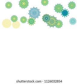 Ethnic Orient Background with Simple Mandala Motives. Outline Round Patterns on White Background. Bohemian Vintage  Background in Indian Style. Lacy Medallions. Moroccan, Turkish or Arabic Pattern