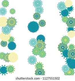 Ethnic Orient Background with Simple Mandala Motives. Outline Round Patterns on White Background. Bohemian Vintage  Background in Indian Style. Lacy Medallions. Moroccan, Turkish or Arabic Pattern