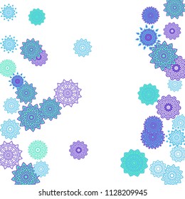 Ethnic Orient Background with Simple Mandala Motives. Outline Round Patterns on White Background. Bohemian Vintage  Background in Indian Style. Lacy Medallions. Moroccan, Turkish or Arabic Pattern