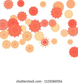 Ethnic Orient Background with Simple Mandala Motives. Outline Round Patterns on White Background. Bohemian Vintage  Background in Indian Style. Lacy Medallions. Moroccan, Turkish or Arabic Pattern