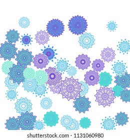 Ethnic Orient Background with Simple Mandala Motives. Outline Round Patterns on White Background. Bohemian Vintage  Background in Indian Style. Lacy Medallions. Moroccan, Turkish or Arabic Pattern