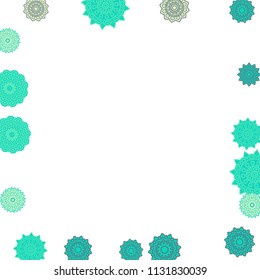 Ethnic Orient Background with Simple Mandala Motives. Outline Round Patterns on White Background. Bohemian Vintage  Background in Indian Style. Lacy Medallions. Moroccan, Turkish or Arabic Pattern