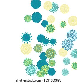 Ethnic Orient Background with Simple Mandala Motives. Outline Round Patterns on White Background. Bohemian Vintage  Background in Indian Style. Lacy Medallions. Moroccan, Turkish or Arabic Pattern