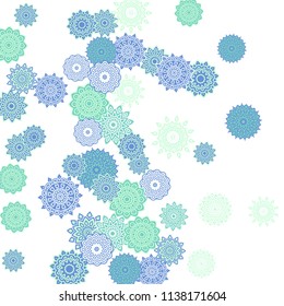 Ethnic Orient Background with Simple Mandala Motives. Outline Round Patterns on White Background. Bohemian Vintage  Background in Indian Style. Lacy Medallions. Moroccan, Turkish or Arabic Pattern