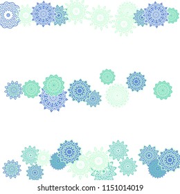 Ethnic Orient Background with Simple Mandala Motives. Outline Round Patterns on White Background. Bohemian Vintage  Background in Indian Style. Lacy Medallions. Moroccan, Turkish or Arabic Pattern