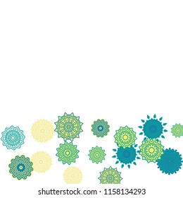 Ethnic Orient Background with Simple Mandala Motives. Outline Round Patterns on White Background. Bohemian Vintage  Background in Indian Style. Lacy Medallions. Moroccan, Turkish or Arabic Pattern