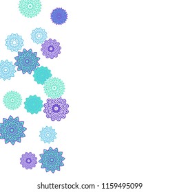 Ethnic Orient Background with Simple Mandala Motives. Outline Round Patterns on White Background. Bohemian Vintage  Background in Indian Style. Lacy Medallions. Moroccan, Turkish or Arabic Pattern