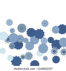 Ethnic Orient Background with Simple Mandala Motives. Outline Round Patterns on White Background. Bohemian Vintage  Background in Indian Style. Lacy Medallions. Moroccan, Turkish or Arabic Pattern
