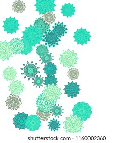 Ethnic Orient Background with Simple Mandala Motives. Outline Round Patterns on White Background. Bohemian Vintage  Background in Indian Style. Lacy Medallions. Moroccan, Turkish or Arabic Pattern