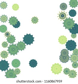 Ethnic Orient Background with Simple Mandala Motives. Outline Round Patterns on White Background. Bohemian Vintage  Background in Indian Style. Lacy Medallions. Moroccan, Turkish or Arabic Pattern
