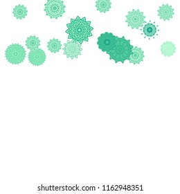 Ethnic Orient Background with Simple Mandala Motives. Outline Round Patterns on White Background. Bohemian Vintage  Background in Indian Style. Lacy Medallions. Moroccan, Turkish or Arabic Pattern