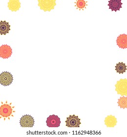 Ethnic Orient Background with Simple Mandala Motives. Outline Round Patterns on White Background. Bohemian Vintage  Background in Indian Style. Lacy Medallions. Moroccan, Turkish or Arabic Pattern