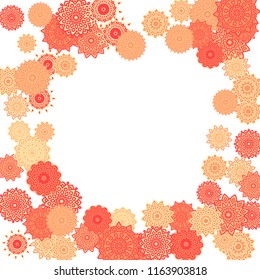 Ethnic Orient Background with Simple Mandala Motives. Outline Round Patterns on White Background. Bohemian Vintage  Background in Indian Style. Lacy Medallions. Moroccan, Turkish or Arabic Pattern