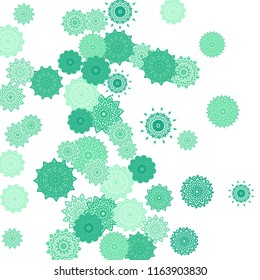 Ethnic Orient Background with Simple Mandala Motives. Outline Round Patterns on White Background. Bohemian Vintage  Background in Indian Style. Lacy Medallions. Moroccan, Turkish or Arabic Pattern