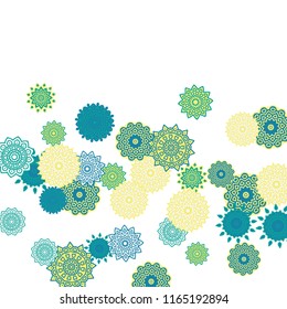 Ethnic Orient Background with Simple Mandala Motives. Outline Round Patterns on White Background. Bohemian Vintage  Background in Indian Style. Lacy Medallions. Moroccan, Turkish or Arabic Pattern