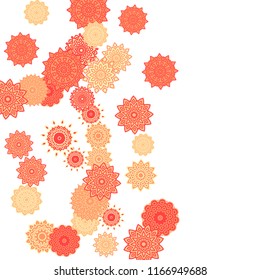 Ethnic Orient Background with Simple Mandala Motives. Outline Round Patterns on White Background. Bohemian Vintage  Background in Indian Style. Lacy Medallions. Moroccan, Turkish or Arabic Pattern