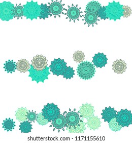 Ethnic Orient Background with Simple Mandala Motives. Outline Round Patterns on White Background. Bohemian Vintage  Background in Indian Style. Lacy Medallions. Moroccan, Turkish or Arabic Pattern