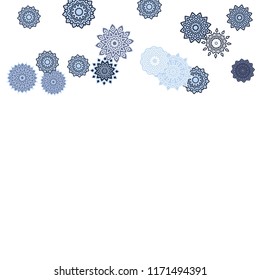 Ethnic Orient Background with Simple Mandala Motives. Outline Round Patterns on White Background. Bohemian Vintage  Background in Indian Style. Lacy Medallions. Moroccan, Turkish or Arabic Pattern