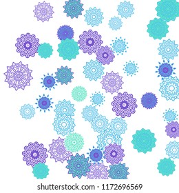 Ethnic Orient Background with Simple Mandala Motives. Outline Round Patterns on White Background. Bohemian Vintage  Background in Indian Style. Lacy Medallions. Moroccan, Turkish or Arabic Pattern
