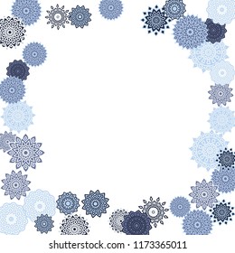 Ethnic Orient Background with Simple Mandala Motives. Outline Round Patterns on White Background. Bohemian Vintage  Background in Indian Style. Lacy Medallions. Moroccan, Turkish or Arabic Pattern