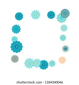 Ethnic Orient Background with Simple Mandala Motives. Outline Round Patterns on White Background. Bohemian Vintage  Background in Indian Style. Lacy Medallions. Moroccan, Turkish or Arabic Pattern