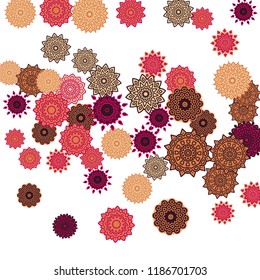 Ethnic Orient Background with Simple Mandala Motives. Outline Round Patterns on White Background. Bohemian Vintage  Background in Indian Style. Lacy Medallions. Moroccan, Turkish or Arabic Pattern
