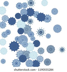 Ethnic Orient Background with Simple Mandala Motives. Outline Round Patterns on White Background. Bohemian Vintage  Background in Indian Style. Lacy Medallions. Moroccan, Turkish or Arabic Pattern