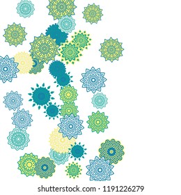 Ethnic Orient Background with Simple Mandala Motives. Outline Round Patterns on White Background. Bohemian Vintage  Background in Indian Style. Lacy Medallions. Moroccan, Turkish or Arabic Pattern