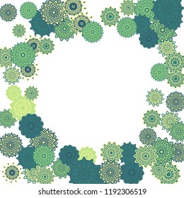Ethnic Orient Background with Simple Mandala Motives. Outline Round Patterns on White Background. Bohemian Vintage  Background in Indian Style. Lacy Medallions. Moroccan, Turkish or Arabic Pattern