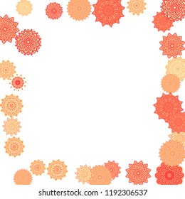 Ethnic Orient Background with Simple Mandala Motives. Outline Round Patterns on White Background. Bohemian Vintage  Background in Indian Style. Lacy Medallions. Moroccan, Turkish or Arabic Pattern