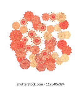 Ethnic Orient Background with Simple Mandala Motives. Outline Round Patterns on White Background. Bohemian Vintage  Background in Indian Style. Lacy Medallions. Moroccan, Turkish or Arabic Pattern