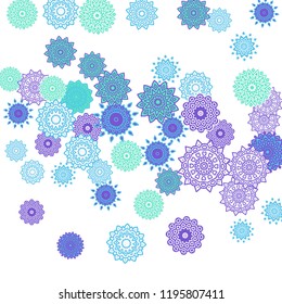 Ethnic Orient Background with Simple Mandala Motives. Outline Round Patterns on White Background. Bohemian Vintage  Background in Indian Style. Lacy Medallions. Moroccan, Turkish or Arabic Pattern
