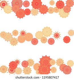 Ethnic Orient Background with Simple Mandala Motives. Outline Round Patterns on White Background. Bohemian Vintage  Background in Indian Style. Lacy Medallions. Moroccan, Turkish or Arabic Pattern
