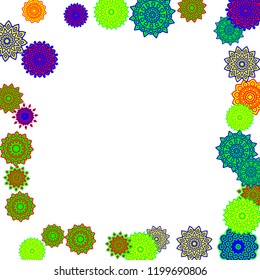Ethnic Orient Background with Simple Mandala Motives. Outline Round Patterns on White Background. Bohemian Vintage  Background in Indian Style. Lacy Medallions. Moroccan, Turkish or Arabic Pattern