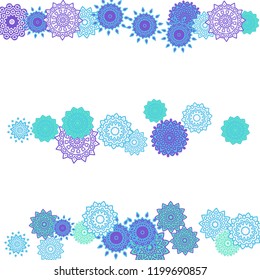 Ethnic Orient Background with Simple Mandala Motives. Outline Round Patterns on White Background. Bohemian Vintage  Background in Indian Style. Lacy Medallions. Moroccan, Turkish or Arabic Pattern