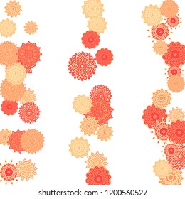 Ethnic Orient Background with Simple Mandala Motives. Outline Round Patterns on White Background. Bohemian Vintage  Background in Indian Style. Lacy Medallions. Moroccan, Turkish or Arabic Pattern