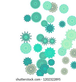 Ethnic Orient Background with Simple Mandala Motives. Outline Round Patterns on White Background. Bohemian Vintage  Background in Indian Style. Lacy Medallions. Moroccan, Turkish or Arabic Pattern