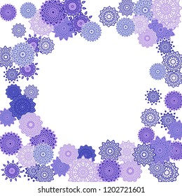 Ethnic Orient Background with Simple Mandala Motives. Outline Round Patterns on White Background. Bohemian Vintage  Background in Indian Style. Lacy Medallions. Moroccan, Turkish or Arabic Pattern