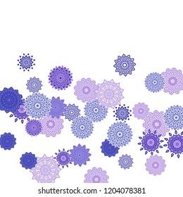 Ethnic Orient Background with Simple Mandala Motives. Outline Round Patterns on White Background. Bohemian Vintage  Background in Indian Style. Lacy Medallions. Moroccan, Turkish or Arabic Pattern