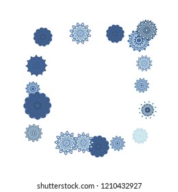 Ethnic Orient Background with Simple Mandala Motives. Outline Round Patterns on White Background. Bohemian Vintage  Background in Indian Style. Lacy Medallions. Moroccan, Turkish or Arabic Pattern