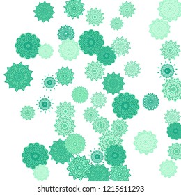 Ethnic Orient Background with Simple Mandala Motives. Outline Round Patterns on White Background. Bohemian Vintage  Background in Indian Style. Lacy Medallions. Moroccan, Turkish or Arabic Pattern