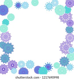 Ethnic Orient Background with Simple Mandala Motives. Outline Round Patterns on White Background. Bohemian Vintage  Background in Indian Style. Lacy Medallions. Moroccan, Turkish or Arabic Pattern