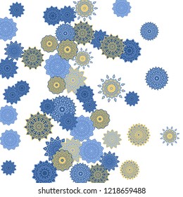 Ethnic Orient Background with Simple Mandala Motives. Outline Round Patterns on White Background. Bohemian Vintage  Background in Indian Style. Lacy Medallions. Moroccan, Turkish or Arabic Pattern