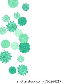 Ethnic Orient Background with Simple Mandala Motives. Outline Round Patterns on White Background. Bohemian Vintage  Background in Indian Style. Lacy Medallions. Moroccan, Turkish or Arabic Pattern