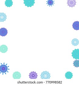 Ethnic Orient Background with Simple Mandala Motives. Outline Round Patterns on White Background. Bohemian Vintage  Background in Indian Style. Lacy Medallions. Moroccan, Turkish or Arabic Pattern