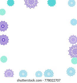 Ethnic Orient Background with Simple Mandala Motives. Outline Round Patterns on White Background. Bohemian Vintage  Background in Indian Style. Lacy Medallions. Moroccan, Turkish or Arabic Pattern