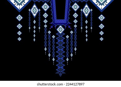 Ethnic oriental border neck embroidery traditional pattern. Native geometric traditional. Native blue and white pattern, Designs for Neck embroidery, Necklace, Neckline, Clothing, Batik, Fabric, neck