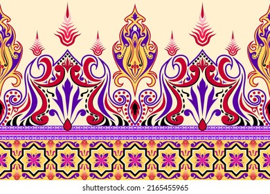 Ethnic oriental ikat pattern traditional Design for background,carpet,wallpaper,clothing,wrapping,batic,fabric,vector. Decorative strip for textiles.