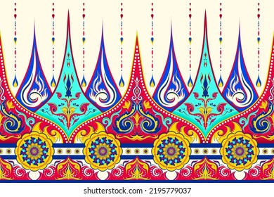 Ethnic oriental ikat pattern traditional Design for background,carpet,wallpaper,clothing,wrapping,batic,fabric,vector. Decorative strip for textiles.